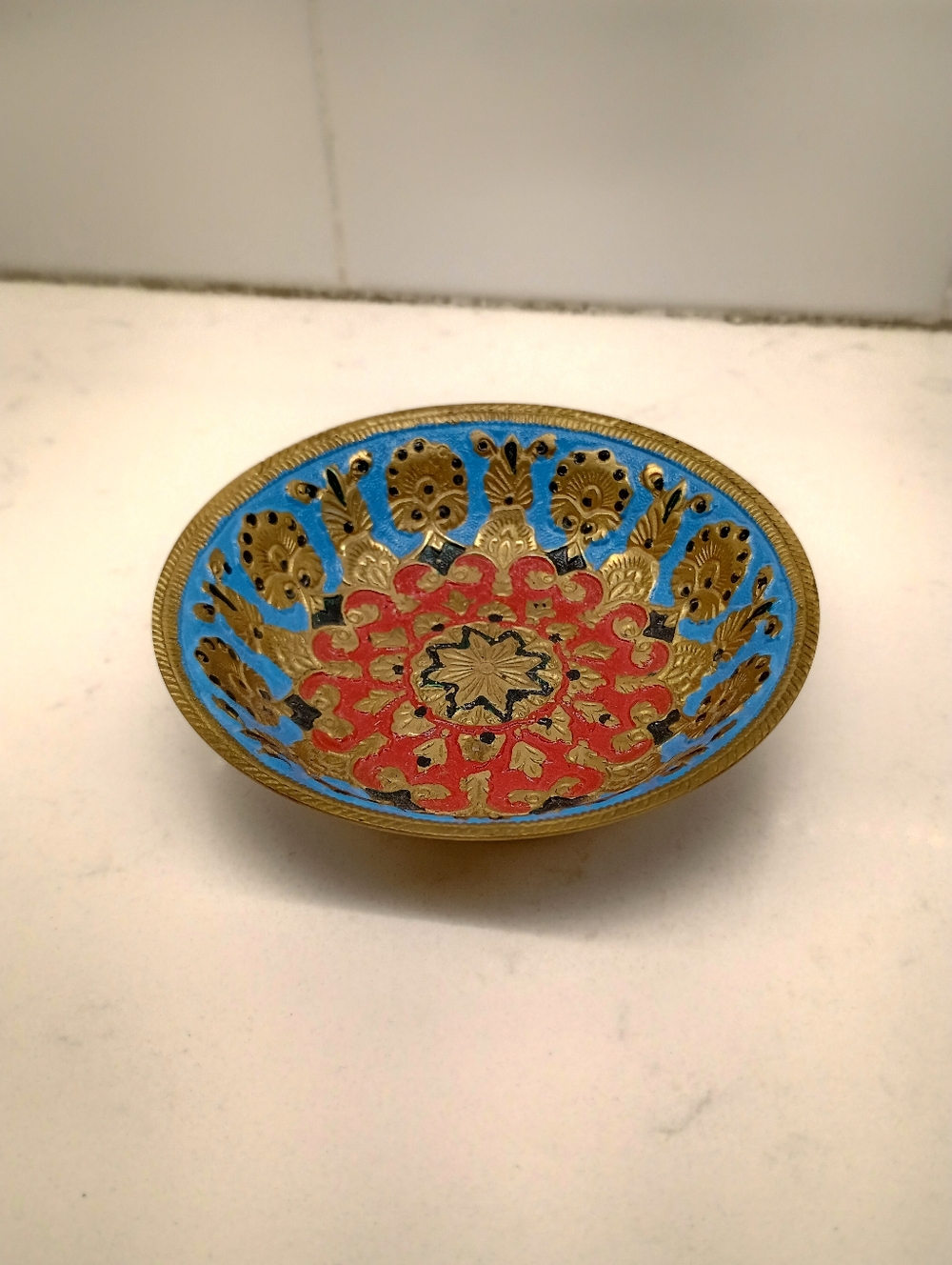 Brass/Enamel Dish - Indian